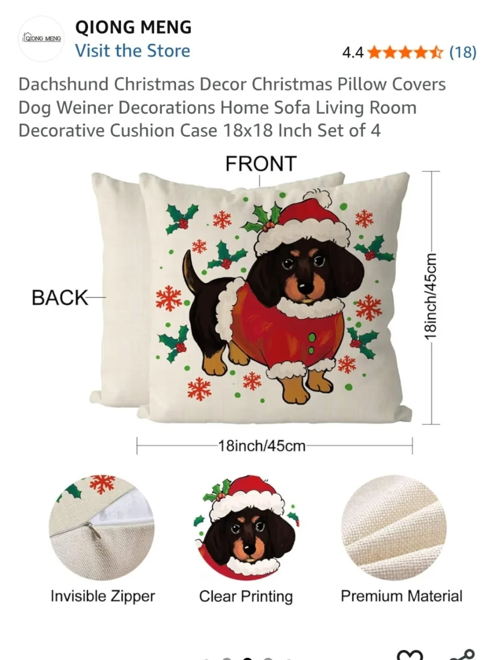 Qiong Meng Merry Woofmas Dachshund Christmas Pillow Covers - Set of 4, White
